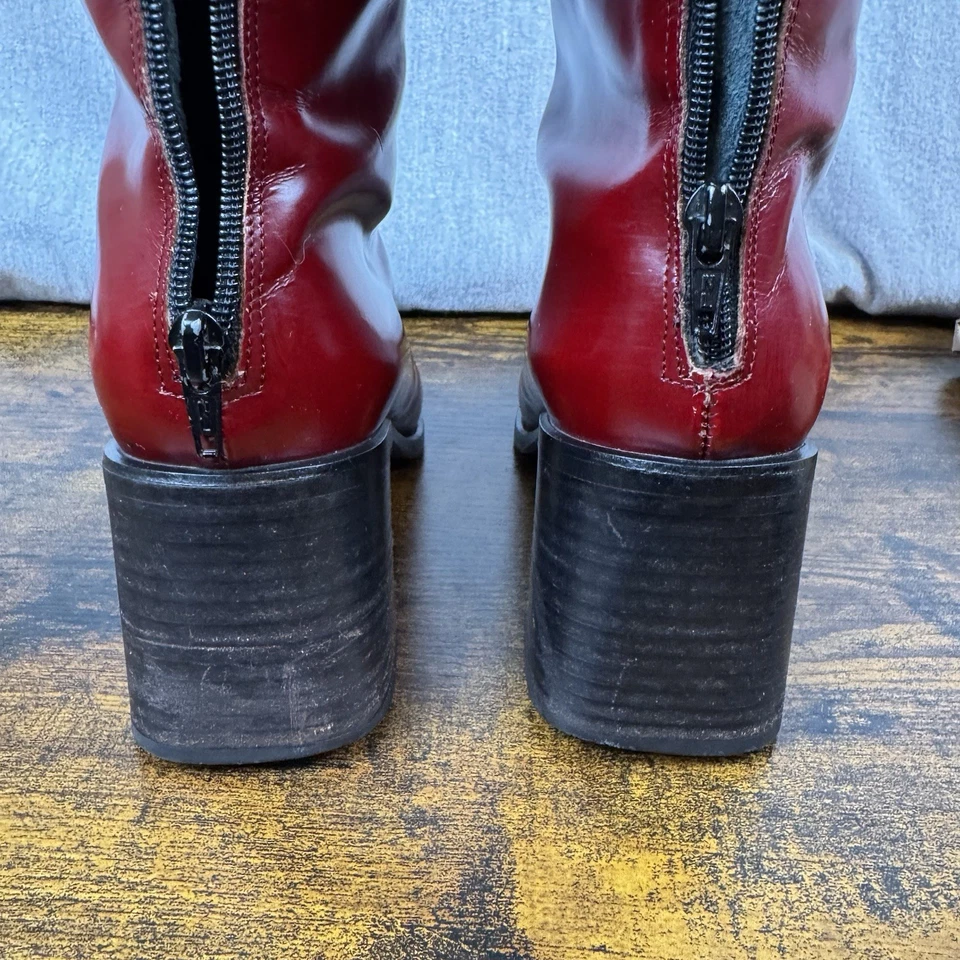 Botas de couro Coach Virgina-J021 biqueira quadrada tamanho 9 B fabricadas na Itália Borgonha - Imagem 4 de 4