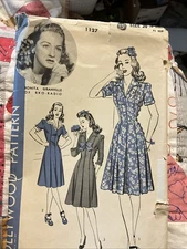 Hollywood Pattern 1127 Bonita Granville Size 20bust 38 Hip 41 Factory Folds New