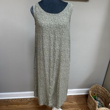 Vintage JPR Dress L Tank Sage Green Cream White Floral Side Slits Sleeveless