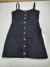 Guess Women’s Bodycon Dark Blue Denim Dress Size 4 Fitted Silhouette Gold Button