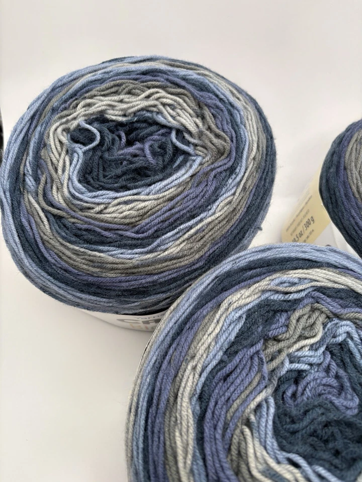 Lot of 3 Caron Big Cakes , Nightberry 10.5 oz 300g, Worsted, Blue Gray Striped - Image 3 of 4
