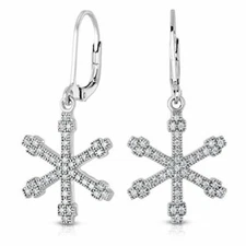 925 Sterling Silver Cubic Zirconia Snowflake Drop and Dangle Earrings