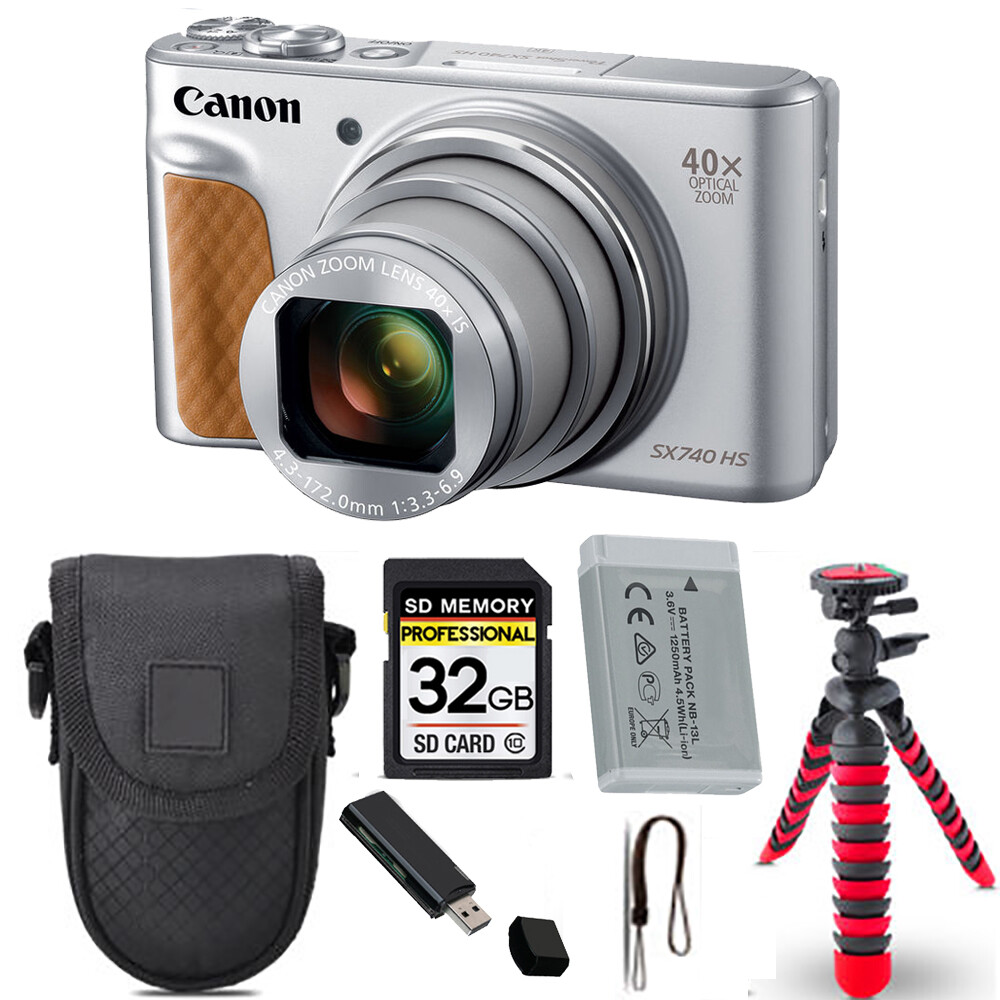 Canon PowerShot SX740 HS Digital Camera &lpar;Silver&rpar; &plus;Spider Tripod &plus; Case -32GB Kit