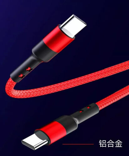 2x USB Type C to USB Type C Quick Charge Cable 3A QC 3.0 Braided Silver 1m, 2m - Picture 3 of 3