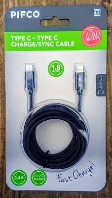 USB C to USB C cable Meter Black Braided Android Charge/Sync - Main Image