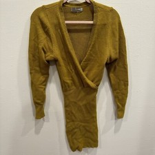 Urban Outfitters  Sz XSmall Sweater Dress Two Timer Mini Surplice Chartreuse B2