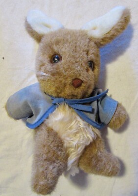 1980s Eden Frederick Warne Peter Rabbit Bunny Blue Metal Button Coat 10'' Plush 