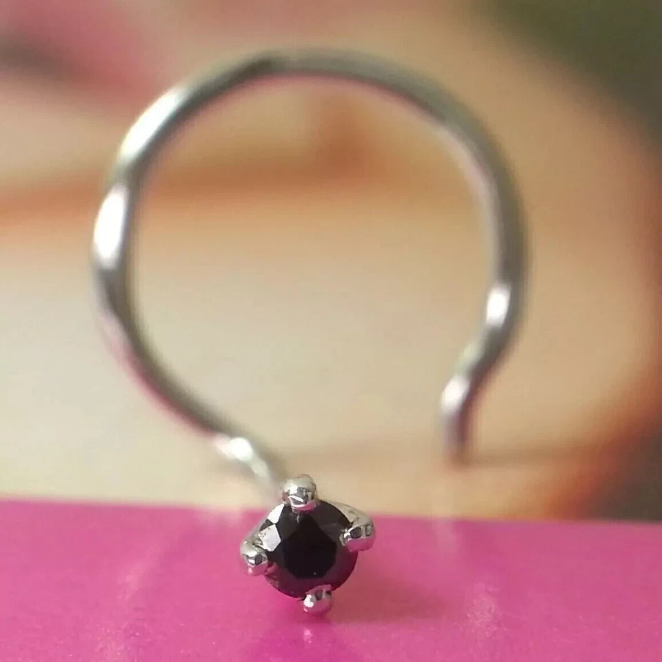 Donna 925 Argento Sterling Naso Spilla Con 0.10 CT Naturale Nero Diamante Pietra - Immagine 2 di 4