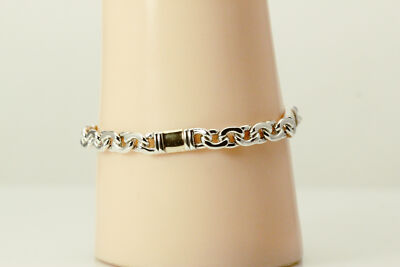 925 Sterling,750 Silver & 18K Yellow Gold Italy Chain Bracelet