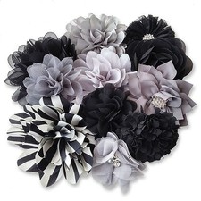 BLACK GREY Fabric Flowers CRAFT Glue/Sew On Embellishment Applique Garment Hair