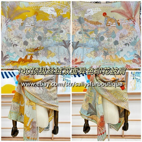 Sallys 70% Cashmere & 30% Silk Stole Animals Print Double Face Scarf Shawl 53" - Picture 30 of 35