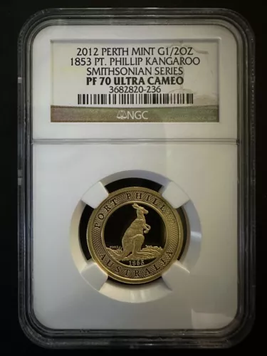 2012 Perth Mint Gold 1/2oz 1853 Pt. Phillip Kangaroo Smithsonian Series NGC PR70