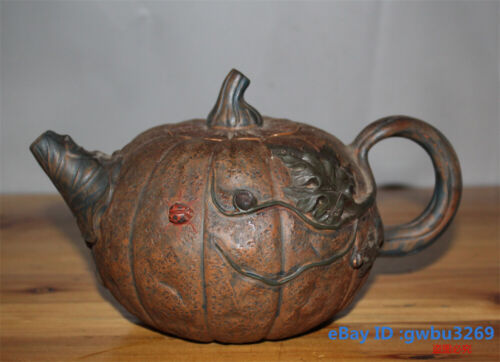 Collect China Old Yixing Zisha Clay Pot hand carved Unique pumpkin Teapot 81682 - Picture 1 of 12