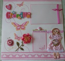 GIRL VISITS GRANDMA Premade 12 X 12 Scrapbook 2- Page Layout; Flowers for Nana
