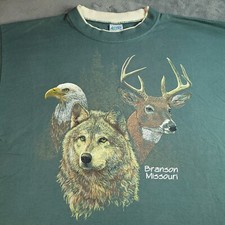 Vtg 90s Eagle Deer Wolf XL Shirt Made in USA Branson Mo Single Stitch Alore Nice