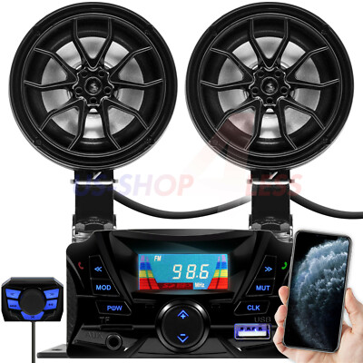 Bluetooth Motorcycle Stereo Speakers Handlebar Audio System AUX USB SD FM  Radio