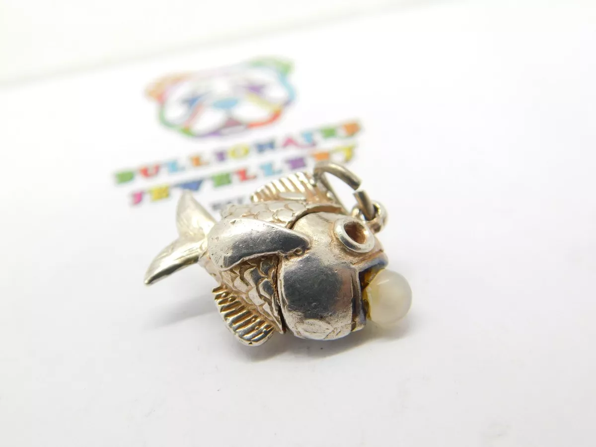 Sterling Silver Nuvo Articulated Fish with Pearl in Mouth Charm Pendant Vintage