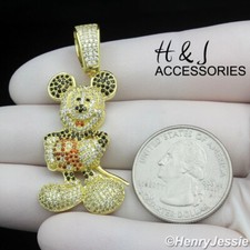 925 STERLING SILVER ICY CZ 3D GOLD PLATED HIPHOP MICKEY MOUSE PENDANT AGP469