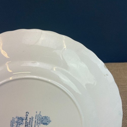 VINTAGE JOHNSON BROTHERS 'COACHING SCENES' BLUE AND WHITE ROUND PLATE - 25CM -2 - Picture 4 of 5