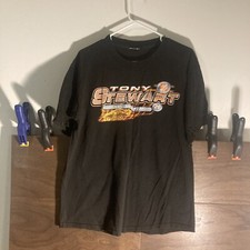 Vintage 2002 NASCAR Schedule Tony Stewart Double Sided T Shirt  Black