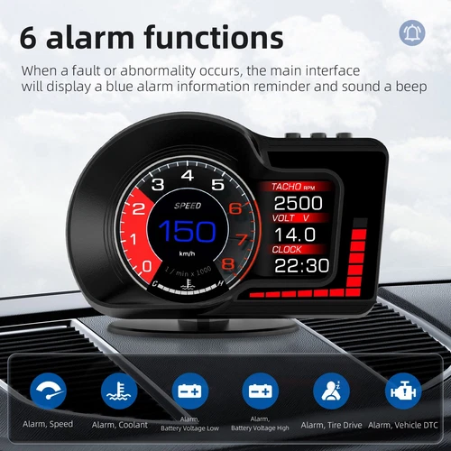 Digital Head Up Display Car HUD Alarm Gauge Speedometer Turbo RPM Temp OBD2 GPS - Picture 5 of 12
