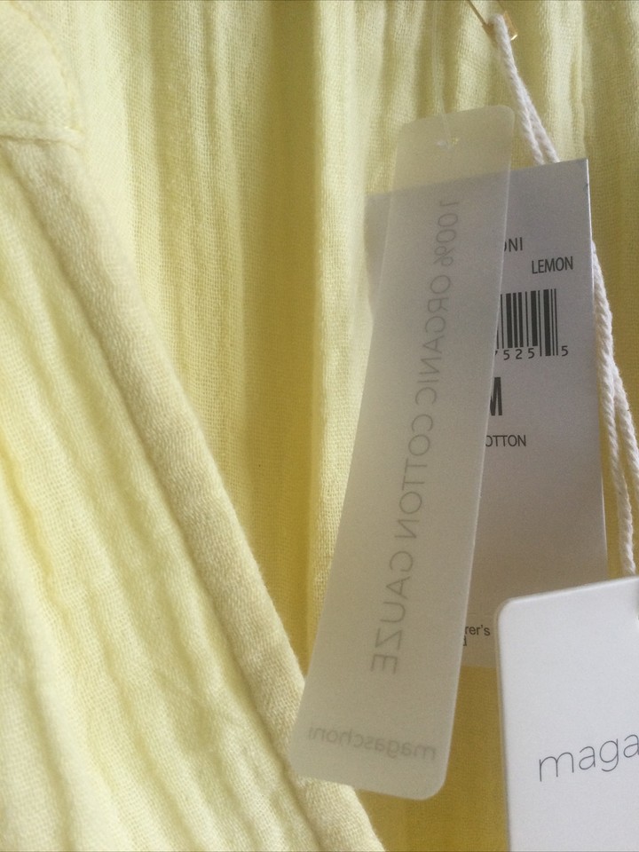 MAGASCHONI ORGANIC COTTON GAUZE FLUTTER SLEEVE TIERED MIDI DRESS LEMON