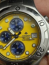Citizen WR200 Yellow Dial  CHRONOGRAPH men's watch 40mm see inside dial need bat