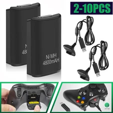 2-10PCS 4800mAh Rechargeable Battery USB Charger Cable For Xbox 360 Controller