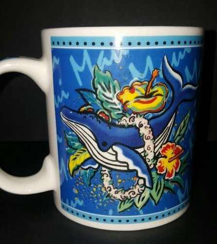 Hilo Hattie Maui Hawaii Hibiscus Blue Whale Coffee Mug Cup 12 Oz - Picture 2 of 6