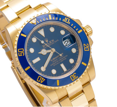 ROLEX SUBMARINER DATE WATCH 116618LB YELLOW GOLD BLUE CERAMIC BEZEL 40MM |  eBay