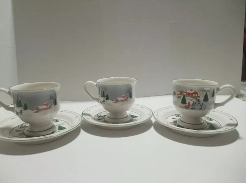Sango Silent Night 3900 Christmas SET OF 3 - Coffee Cup and Saucer 