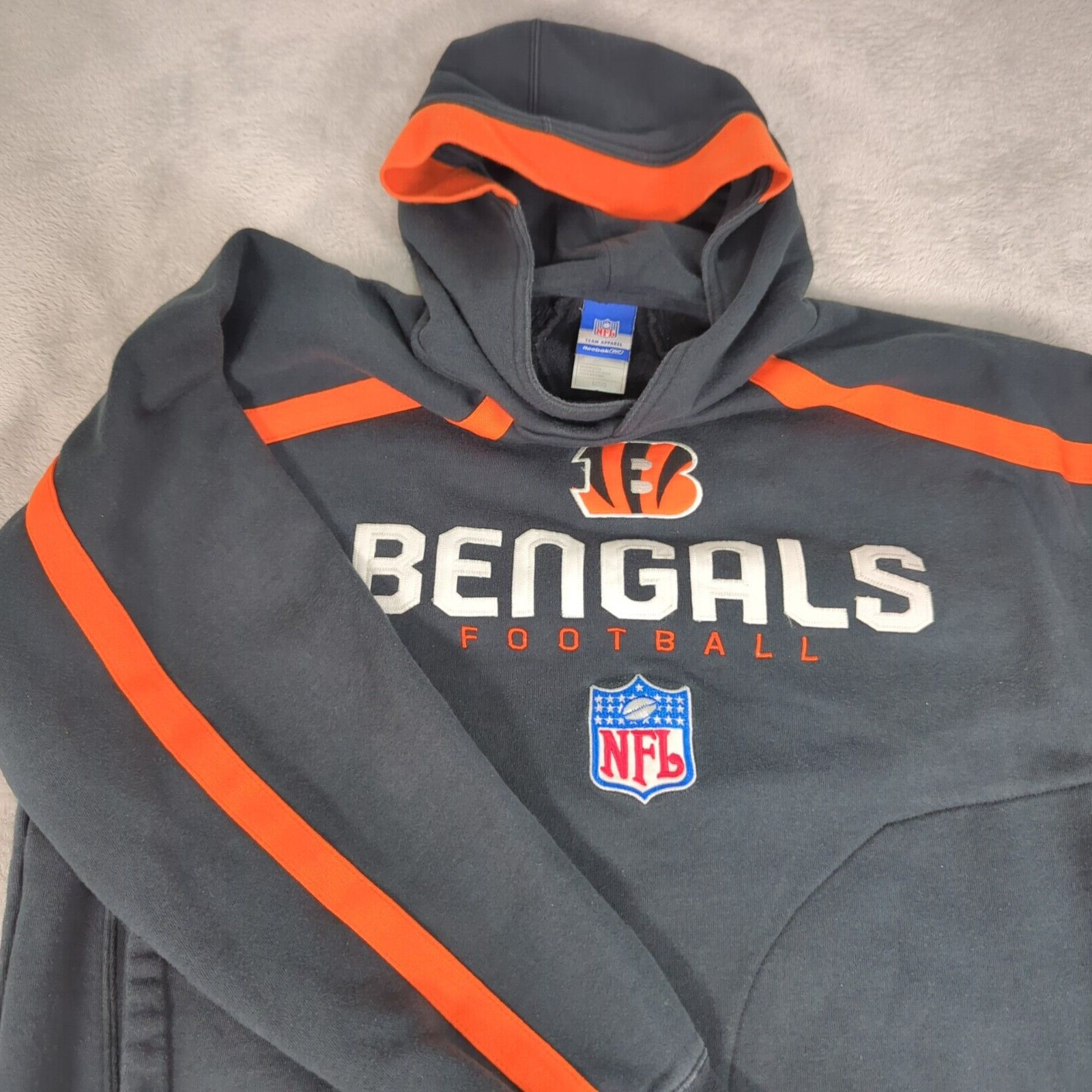 Cincinnati Bengals Hoodie Mens Large Blue NFL Reebok Sweatshirt Football VTG Y2K