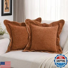 FUTEI Soft Cozy Rust Chenille Decorative Throw Pillow Covers 22x22 Inch Set o