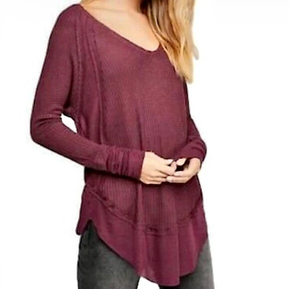 WE THE FREE PEOPLE Womens Waffle Knit Thermal Long Sleeve Shirt S