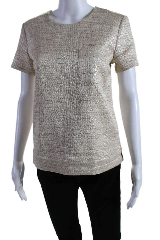 Blusa Top Mujer Steven Alan Metálica Cuello Redondo Manga Corta Dorado Talla S Foto 2 de 4