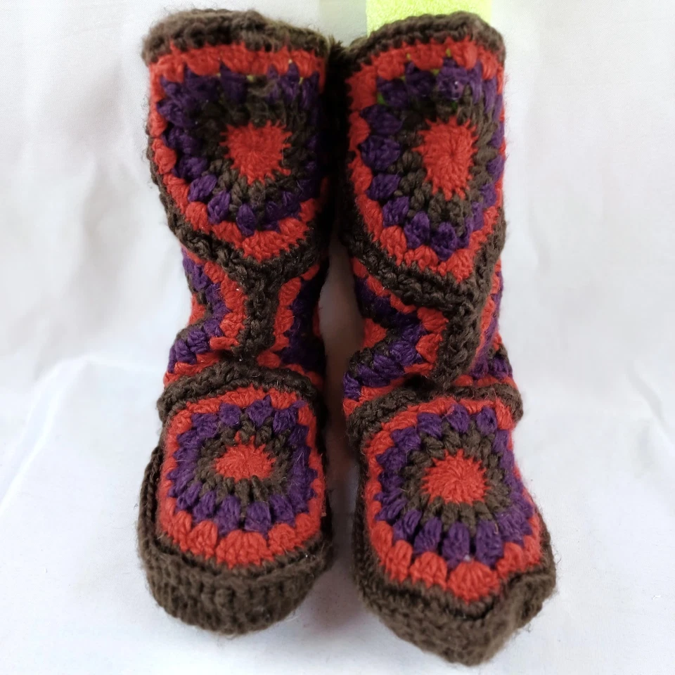 Botines de ganchillo hechos a mano zapatillas de casa caprichosas damas talla 7 boho Foto 3 de 4