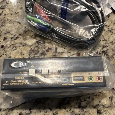 CKL Dual Monitor KVM Switch Box 2-Port Wired Remote 4K USB Audio Black