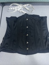 426 32  " Longline with Hip Ties- Black Cotton Steel Boned Corset