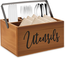 Wooden Utensil Holder, 9.1×5.9×4.5In Thoughtful Compartment Wooden Store Utensil