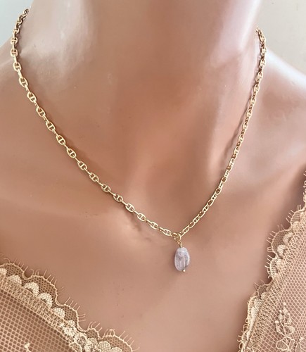 Amethyst Necklace Gemstone Charm Necklace Anchor Mariner Link Chain Necklace - Picture 2 of 5