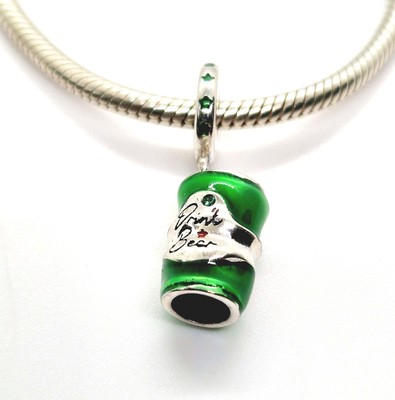  Trink Bier Dose Dangle Charm S925 Echt Sterling Silber  