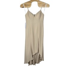 NEW Azazie Vika Champagne Bridesmaids Dress Size A12 Beige Chiffon High Low Slit
