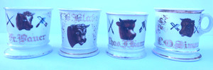 LOT of (4) Vintage "Steer Head" / "Butcher" Theme Occupational Shaving Mugs 