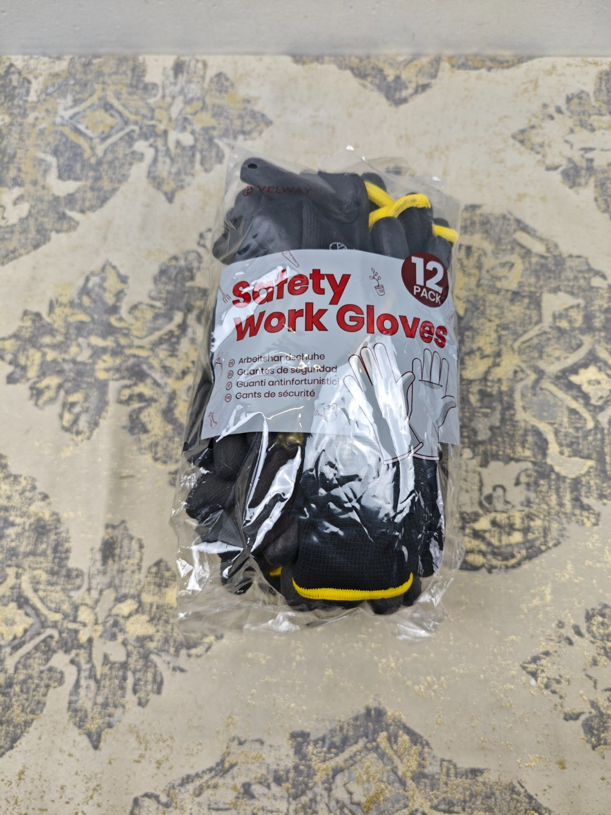 Velway 12 Pairs Safety Work Gloves - Firm Grip Gardening Gloves Non-Slip PU Coat