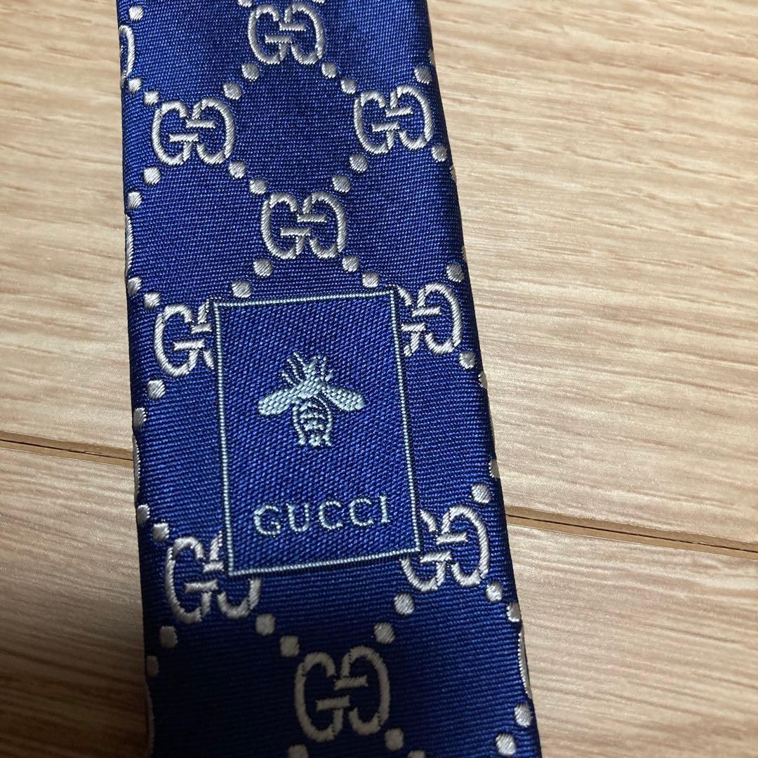 Gucci Silk Tie GG Pattern Interlocking Bee Navy U… - image 16