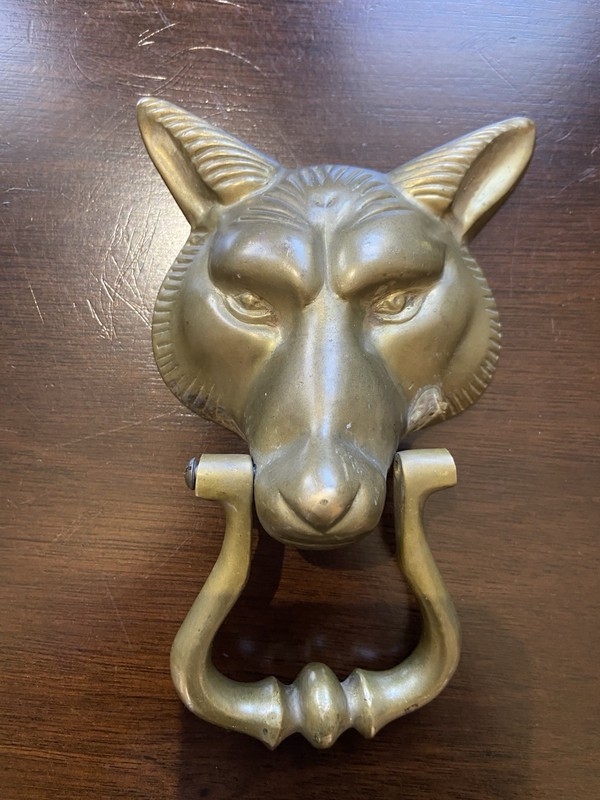 Vintage solid brass Fox head door knocker with lovely patina