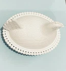 RARE! Indiana White Milk Glass Hen On Nest With Slotted Beading On Base