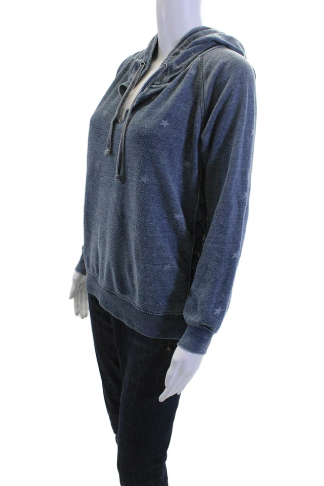 Sudadera con Capucha Henley Vintage Havana Mujer Azul Oscuro Estrellas Cordón L/S Talla S Foto 2 de 4