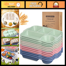 12 Pcs Large Divided Plates - Reusable Unbreakable Wheat Straw Lunch Trays, 5 Co