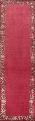 Pink, Fuchsia Handmade Runner Rug 3x12 Bordered Vintage Home Decor Wool Carpet